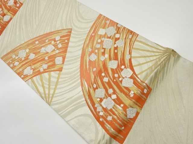 リサイクル　扇子に色紙散らし模様織出し袋帯